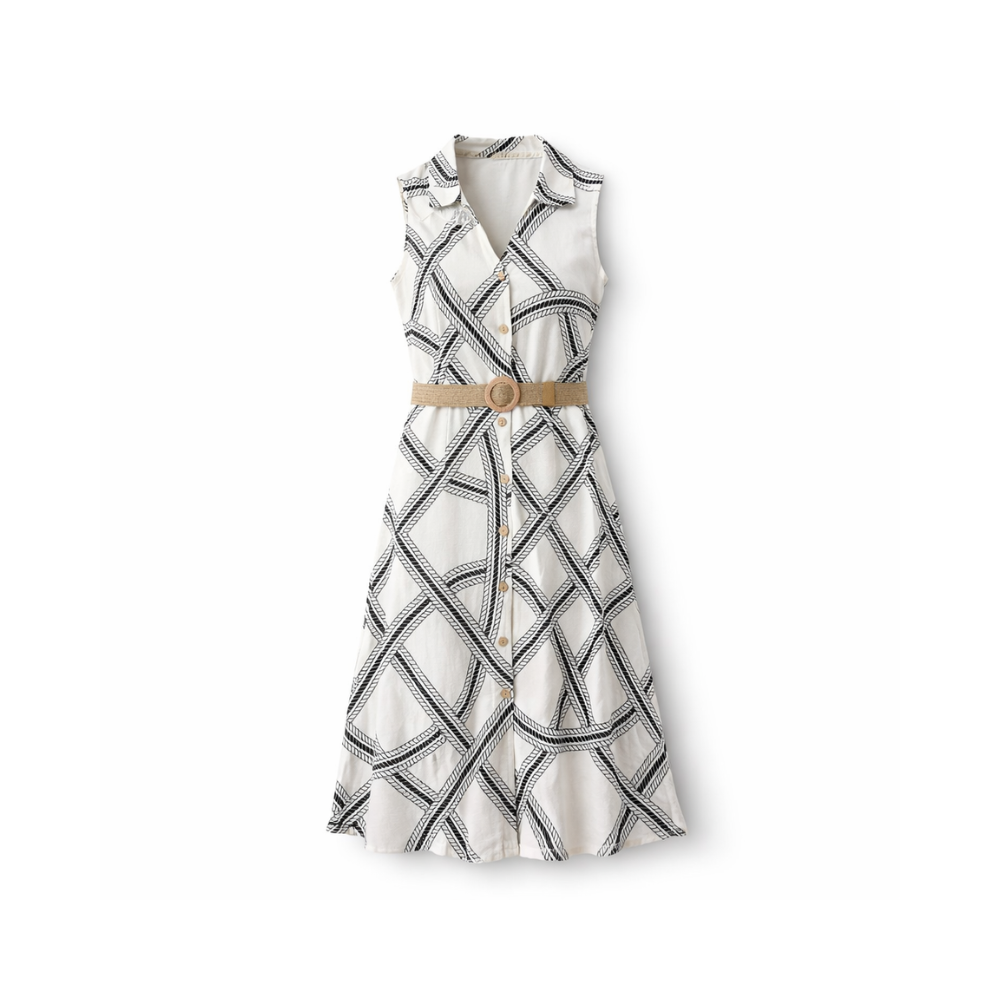 Vestido estampado geométrico blanco negro